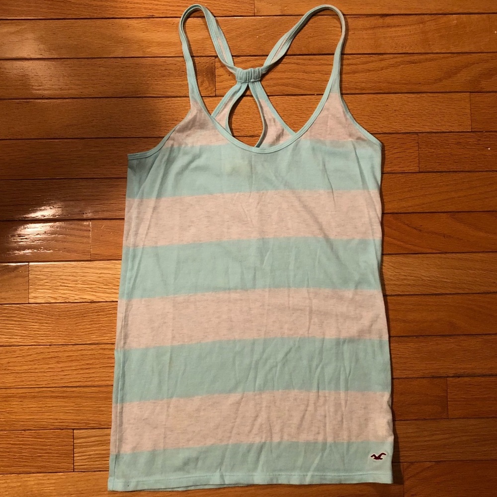 Blue and White Striped Hollister Tank Top